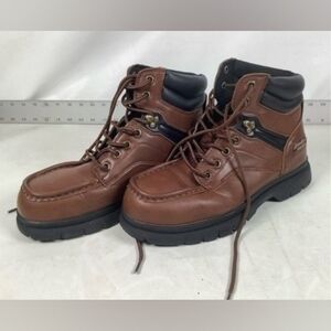 Eddie Bauer Workwear Brown Medford Steel Toe Lace Leather Brown Boots Men 9.5